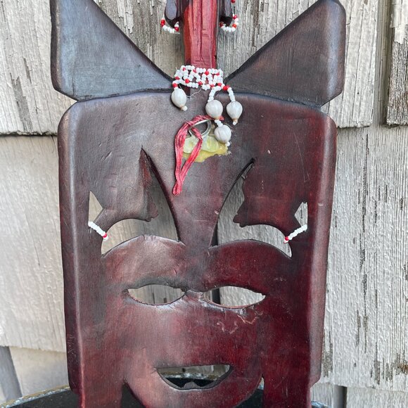 African Kenyan Tribal Multiple Face Mask with Elephant Hand Carved Wooden - Picture 6 of 6